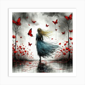 Girl In The Rain Art Print