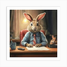 Rabbit At The Office Art Print