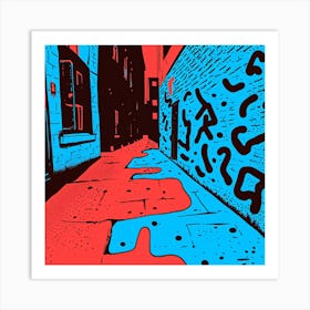 Blue And Red Alleyway Art Print