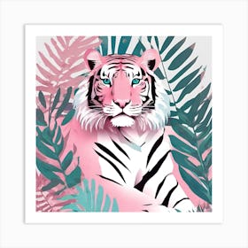 Pink Tiger Green Leaves 4 Art Print