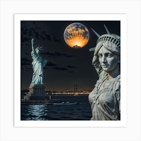 Statue Of Liberty At Night Art Print