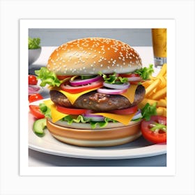 Hamburger And Fries 25 Art Print