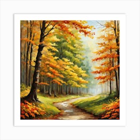 Forest In Autumn In Minimalist Style Square Composition 80 Art Print