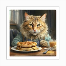 Cat With Pancakes Art Print