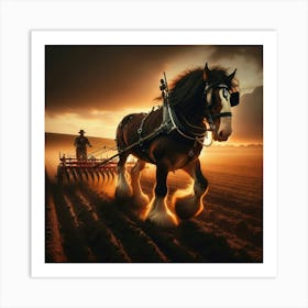 Clydesdale Horse Pulling A Plough Art Print