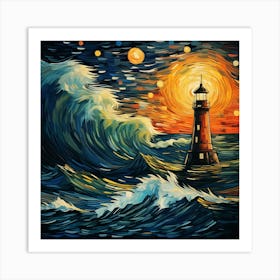 Lighthouse At Night 2 Art Print