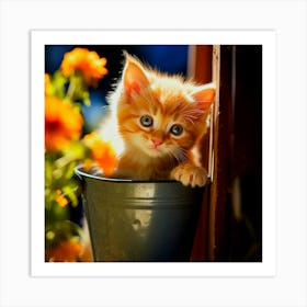 Beautiful kitten with flowers indoors
, Cute Kitten Art Print