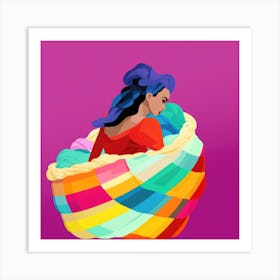 Colorful Woman In A Basket Art Print