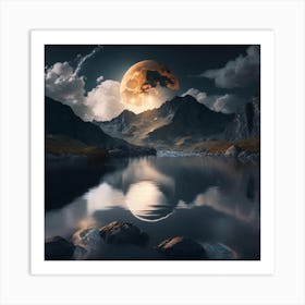 Full Moon Over Lake 1 Art Print