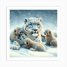 Snow Leopard Family Art Print