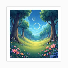 Celestial Watercolor Meadow With Glowing Faerie Rings 1 Art Print