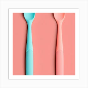 Two Spoons On A Pink Background Art Print