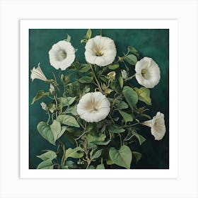 White Morning Glories Art Print