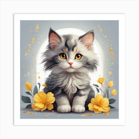 Kitty With Flowers Art Print