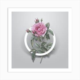 Vintage Pink French Rose Minimalist Floral Geometric Circle on Soft Gray n.0188 Art Print