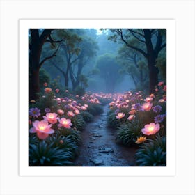 A Beautiful, Otherworldly Garden With Luminescent Flowers And Ethereal Light 1 Art Print