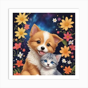 Puppy And Kitten Art Print