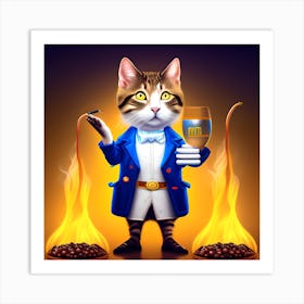 Cat With A Glass Of Wine Art Print