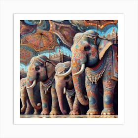 Elephants under an Umbrella Art Print