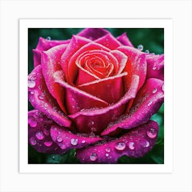 Pink Rose With Raindrops Art Print