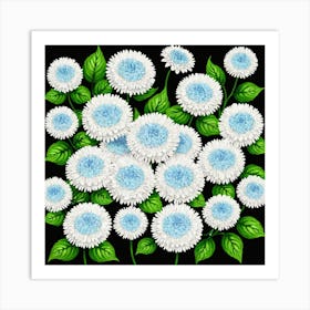 Blue And White Chrysanthemums 2 Art Print