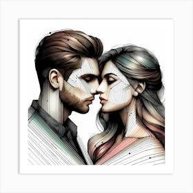 Lovers - Abstract Line Art Illustration 296 Art Print