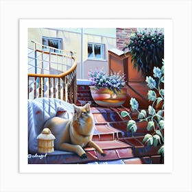 Cat On The Steps Art Print