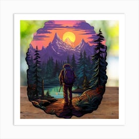 Hiker At Sunset Art Print