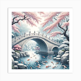 Koi Pond Bridge Art Print