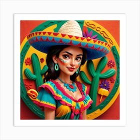 Mexican Girl With Sombrero 2 Art Print