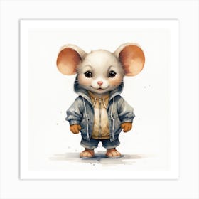 Watercolour Cartoon Mouse In A Hoodie 2 Art Print