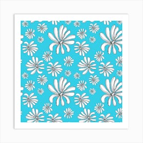 Daisies On A Blue Background 1 Art Print