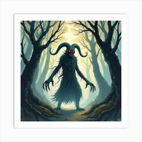 Horror Fiend In A Watercolor Forest Of Twisted Branches 1 Art Print