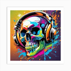 Skull With Headphones 6 Art Print