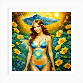 Sunflower Womandtg Art Print