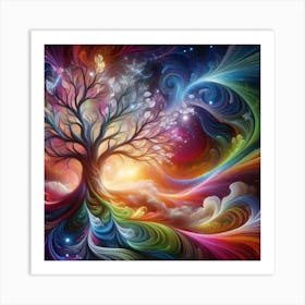 Abstract Tree Art: This artwork is inspired by the beauty and diversity of trees in nature. The artwork uses abstract shapes and colors to create a dynamic and harmonious composition of different types of trees. The artwork also has a sense of depth and perspective, giving the impression of a forest landscape. This artwork is suitable for anyone who loves nature and art, and it can be placed in a bedroom, study, or library. 2 Art Print