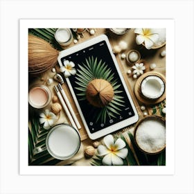 Coconut on a palm leaf 3 Art Print