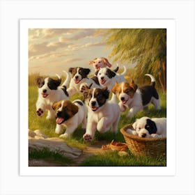 Puppies In A Basket Art Print