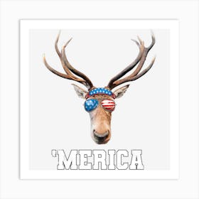 Hot Trend Deer 4th Of July American Flag Boys Men Merica Art Print