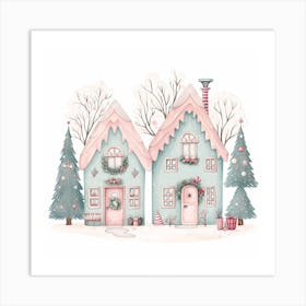 Watercolor Christmas Houses Art Print