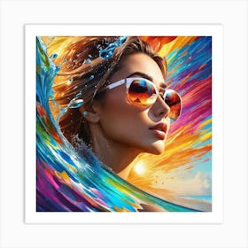 Portrait Of A Woman In Sunglasses Art Print