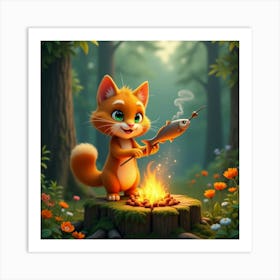 Flux Dev A Vibrant Orange Tabby Cat With Bright Green Eyes And 3 Art Print