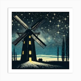 Windmill At Night Art Print