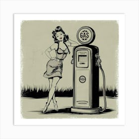 Pin Up Girl At Gas Station Art Print