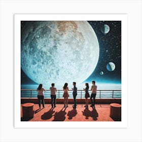 Group Of People Looking At The Moon 3 Art Print