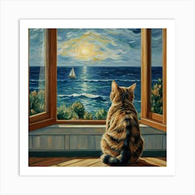 Cat Looking Out The Window 7 Art Print