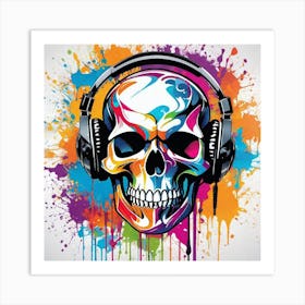 Skull With Headphones 54 Art Print