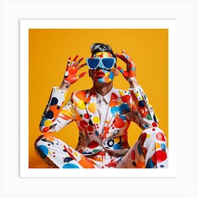 Young Man In Colorful Suit With Sunglasses Art Print