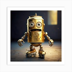 Firefly Quirky Frightened Robot On Roller Skates With A Gold Aluminum Can Head 98685 Art Print