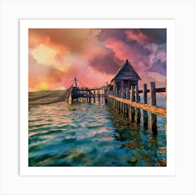 Fishing Pier At Sunset Art Print